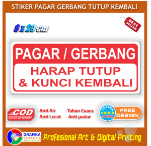Stiker pintu pagar gerbang harap tutup dan kunci kembali sticker keamanan lingkungan anti maling