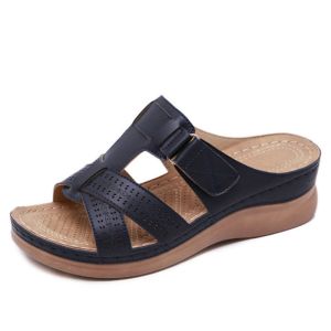 Free Shipping Plus-Size Summer Casual Retro Wedge-Heeled Platform Sandals With A Single-Strap Design Made Of Leather