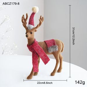 BESTOURO Felt Christmas Reindeer Figurine Scarf Hat Decor Plastic Base Christmas Table Decor  Standing Lying Posture Festive Deer Decoration Tabletop Display