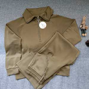 Setelan Sweatshirt dan Celana Gym Wanita Leher Crew - Warna Abu Tua/Zaitun/Dark Grey Bahan Spandeks