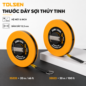 Thước cuôn dây nhựa Tolsen 35020 (20 mét) 35022 (30 mét) với hệ mét và inch thông dụng trong đo đạc