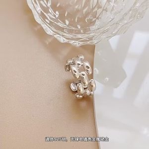 925 Silver minimalist checkered open ring Korean style INS Trendy stylish and unique womens niche design popular ring