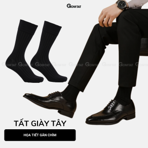 Tất nam cao cổ đi giày tây GOMTAT mẫu gân chìm màu đen chất liệu cotton hút ẩm thoáng khí - GOM-TAYGANCHIM-DEN-1DOI