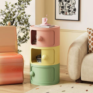 Oishi Cream-colored 3 Layers sofa side table Round Shape Cabinet Mini Bedside Table Shelf Minimalist Small Side Rack