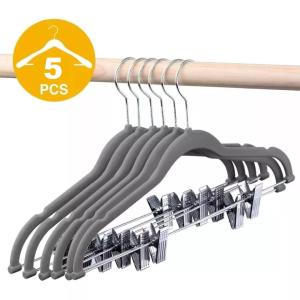 🔥9.9 MEGA SALE🔥 Non-Slip Velvet Space-Saving Coat Hangers Strong & Durable Velvet Hangers with Clips 5/10 Pack Clothes Hangers Ultra Thin Pants Hangers Suit Hangers with Swivel Hooks Black or Beige