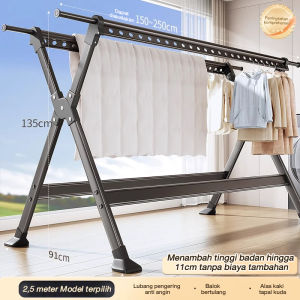 Baru Jemuran Baju stainless steel 130-230cm Tempat jemuran baju lipat Jemuran Hanger Portable