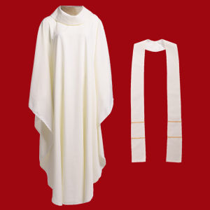 Chasuble Robe Catholic Church Priest W/Stole Solid Christian Vestment For Clergy
