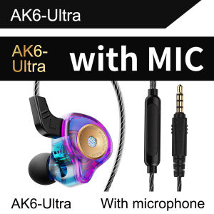 QKZ AK6 Ultra In Ear Earphone 6 Dynamic Driver Unit Headphone With Microphone Sports Running Earphones Stereo Sports HIFI Subwoofer Headset Monitor Earbuds