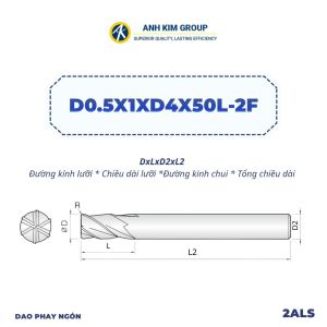 [D0.550L] Dao phay ngón hợp kim 2 me phủ DLC HRC55 EndMill gia công nhôm - CNC Ánh Kim