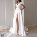 FALLEG Evening Dresses V-Neck Slit A Line with Pockets Wrap Drerss Mid-waist Long Dresses. 