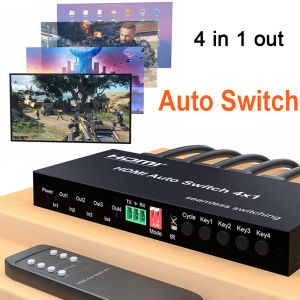HDMI Auto Switch 4x1 Audio Video Converter Switcher W/ Seamless Switching 4 in 1 Out Display Adapter