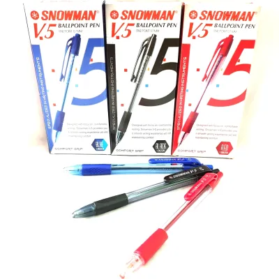 (ISI 12)Pulpen/Bolpen/Ballpoint/Ballpen Cetekan Snowman V5 (HITAM/MERAH/BIRU) 0.7mm