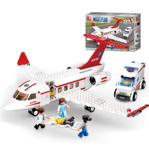 Sluban Bricks Pesawat Penumpang City Pesawat Terbang Kargo Hijau Air Freighter Plane Aviation Mobil Ambulance Medical