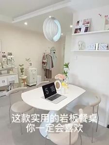 LZ-2024 New Cream Wind Rock Plate escopic Dining Table for Household Rotating Dual purpose Round Table