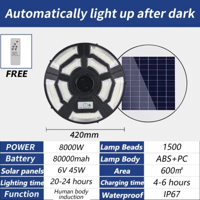 【10 Years Warranty】NEW UFO Solar light outdoor lighting 8000W solar Spotlight LED Light Waterproof IP67 Ultra-bright high-power solar