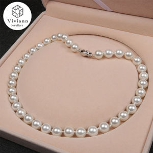 8mm 10mm South Sea Shell Pearl Gold Jewelry necklace for Women Sets Necklace With Zircon 925 sterling silver Party Birthday Wedding Gift White Shell Pearl Beads Round Pearls Jewelry