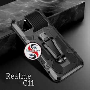 Case Untuk Realme C11 2020 New Casing Hp Kickstand Armor Belt Clip Terbaru