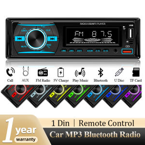 Universal Single DIN Car Stereo MP3 Player with Bluetooth FM Radio USB TF Port and 7 Color LED Lights for Vehicle Audio Upgrade