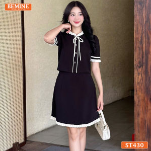 Set thiết kế BEMINE áo có cúc chân váy dáng chữ A ngắn có viền-ST430