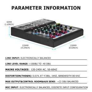4 Channel Audio Mixer 48V Phantom Power Supply DJ Audio Mixer Recording Original System with 7 Channel Bluetooth Usb Mixer Interface MP3 Playback KTV Outdoor Performance Party