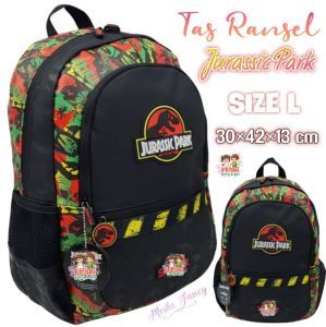 Tas Ransel Motif Dinosaurus Jurassic Park Hodie size SD dan SMA / Tas Backpack School Anak Boy Laki-Laki Motif Dino Jurassic Park - Size L