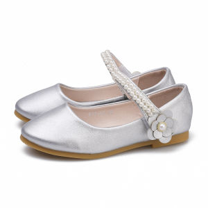 Girls Leather Shoes Princess Shoes Shoes 2024 New Sweet Silver Baby Female Soft Bottom Childrens Single-Layer Shoes Spring and Autumn Childrens Shoes ㏇L0514