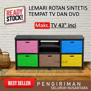 Meja TV 43 Inci Rotan Sintetis 8 Laci Rak Lemari Bufet Buffet Ruang Tamu Serbaguna Modern Minimalis