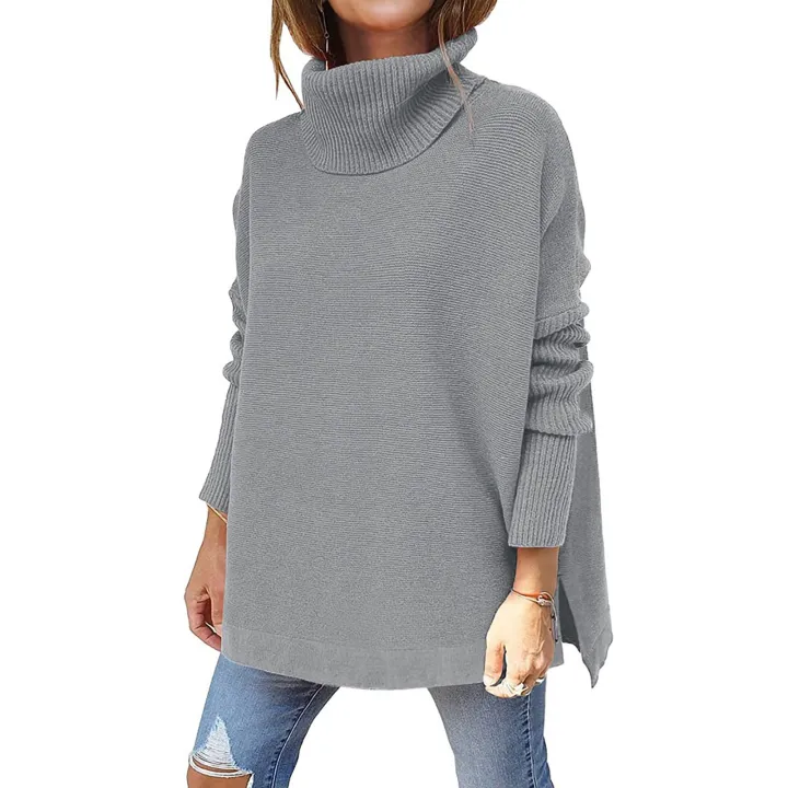 【Beautyer】 Long Sleeve Women's Oversized Knit Sweater with Split Hem and Batwing Sleeves COD