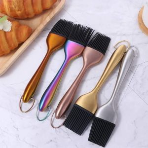 NOBLELYN Stainless Steel Cooking Brushes Hangable Removable Silicone Brush Reusable BBQ Grill Oil Sauce Brush for Cake