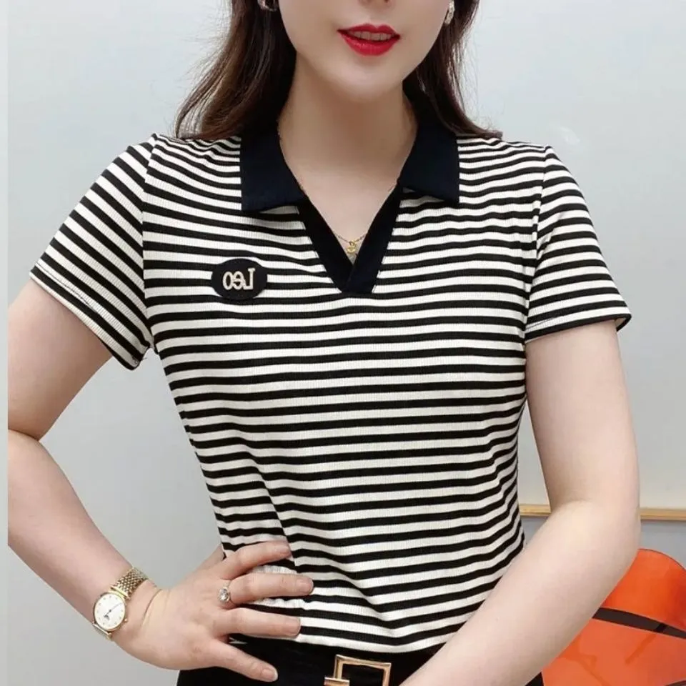 Women's Summer New Short Sleeve T-shirt Polo Neck New Loose Casual Versatile Large T-shirt