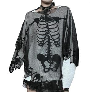 Halloween Theme Party Skull Lace Shawl for Female See Through Skeleton Cape Women Gothic Party Accessories Stage Props