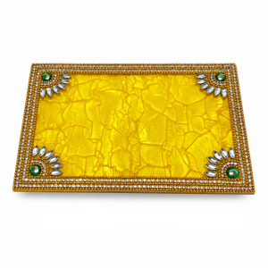 Rectangle Pooja Chowki / Pooja Bajot / Manai | Acrylic Kundan Decorative Platform for Idol | Diya | 6×4 Inch | 1 Pc
