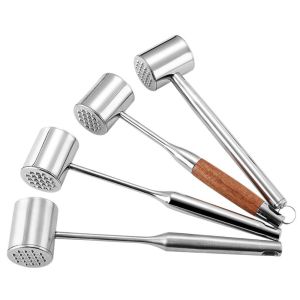 OKDEALS01 Stainless Steel Meat Hammer Non-slip Double-side Kitchen Beef Hitting Tool Convenient Heavy Duty Loose Meat Tenderizer Meat Preparation