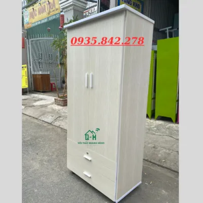 Tủ nhựa Đài Loan 2 cánh 2 hộc kéo 1m8x85cm màu kem sồi sang trọng [GIAO HỎA TỐC HCM]