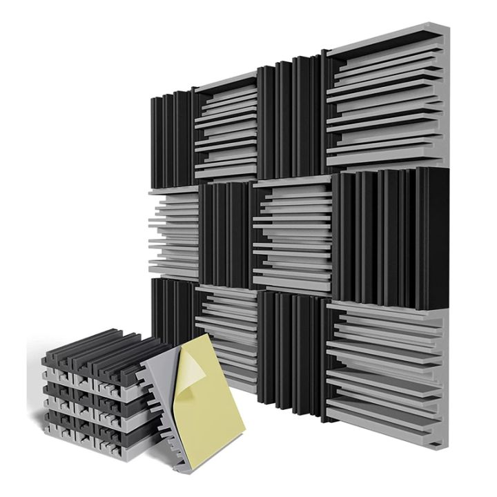 LIGHTDESIRE 12 Pack Self-Stick Soundproof Foam Panels - 12x12x2 Inch Acoustic Padding For Walls, Home Studios & More