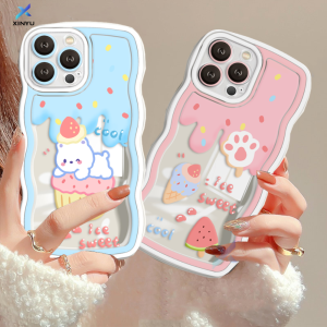 (Lokal Ready) Xinyu Casing hp iPhone 14 iPhone 14 Pro Max iPhone 11 iPhone13 Pro Max 11 Pro Max iPhone 12 XR XS MAX iPhone 6 6S 7 8 Plus SE 2020 Casing Ponsel Pasangan Manis Beruang Es Krim Tepi Bergelombang Soft Case - Lazada