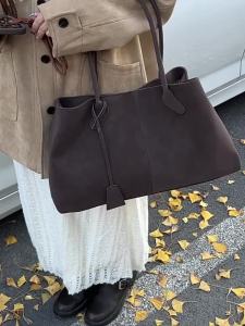 AE Vintage womens shoulder bag suede frosted tote bag large capacity for work and commuting high-end feel shoulder bag