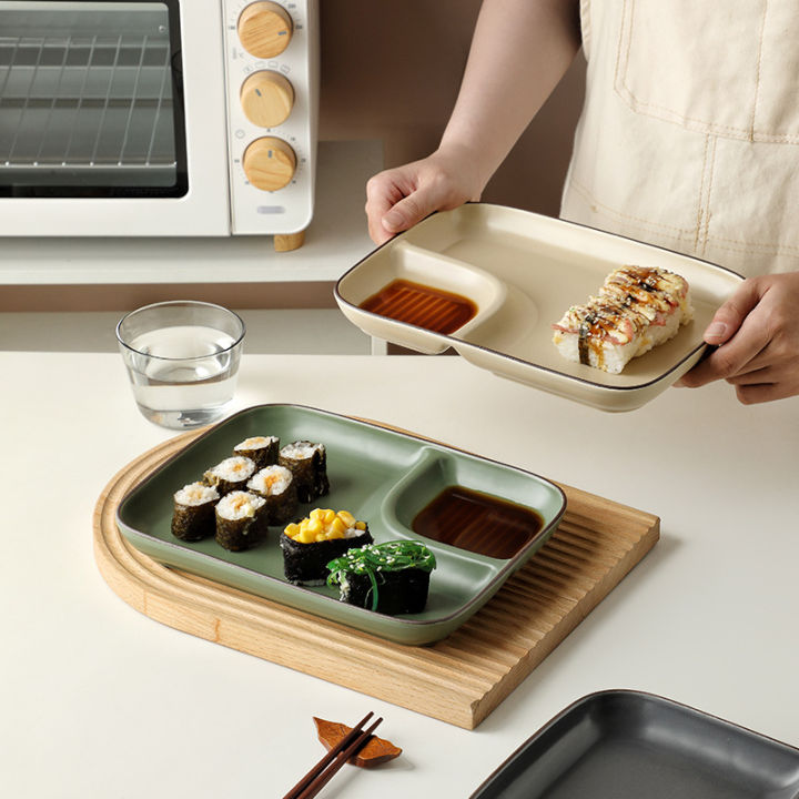 Ceramic plate nordic japanese style sushi plate with sauce compartment