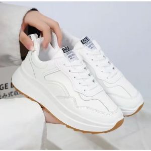 WALKINGSHOW Thick soled casual shoes with genuine leather height increase womens small white shoes #957