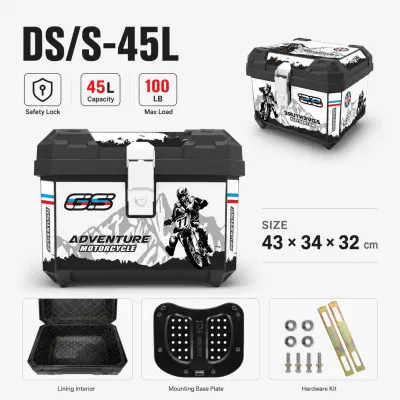 Motorcycle roof box 45L Motorcycle trunk top box for Cargo storage top box Single-lock type Large capacity Tail box ABS trunk with reflective strips
