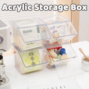 Clear Fliptop Lid Desktop Storage Box Plastic Coffee Candy Tea Holder Dustproof Organizer