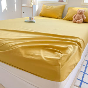 Dansunreve Elastic Fitted Bedsheet Solid Color Washed Cotton Bed Sheet White/Grey/Pink Anti-slip Mattress Protector