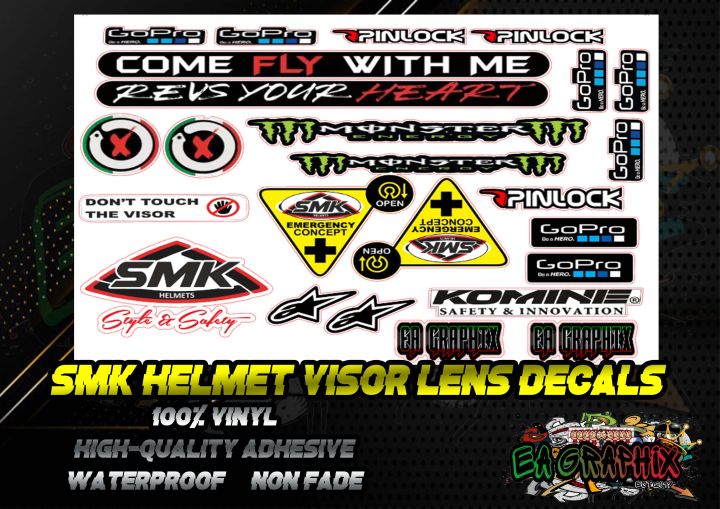 HELMET VISOR STICKER SET ( SMK ) HIGH QUALITY LAMINATED VINYL
