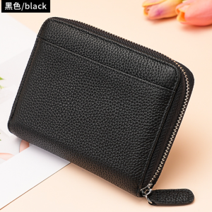 Cowhide 24 organ slots card holder short wallet with large opening coin pouch RFID anti-theft change purse