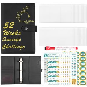 YERZ Waterproof Envelope Challenge Binder 52 Weeks Loose Leaf Savings Challenge Book Easy PU Leather Savings Tracking Sheets Cash Envelopes