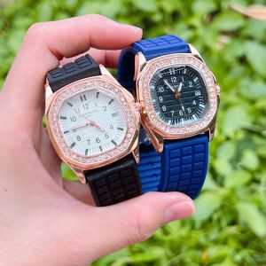 Watchhiend นาฬิกาข้อมือยี่ห้อหรู ปาเต๊ะ สายยางนิ่ม หน้าปัดเลขประดับเพชรเพชร ขนาด 36mm วันที่บอก พร้อมกล่องหนังแบรนด์ฟรี ส่งไว