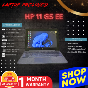 HP11 G5 EE | INTEL CELERON N3060 | 4GB RAM |11.6-Inch HD Screen | BUILT IN CAMERA | SD CARD SLOT PRELOVED