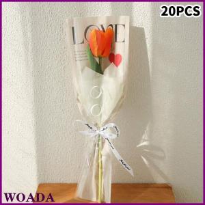 WOADA 20 chiếc túi đóng gói hoa hồng trong suốt tình yêu bó hoa túi Nhựa Bó hoa giấy gói đơn một túi thẳng bao bì hoa