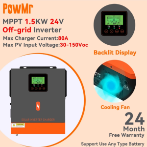 PowMr MPPT 3.2KW Pure Sine Wave Solar Hybrid Inverter 24V Off Grid Built-in 80A Solar Controller PV 30-400VOC for LiFePO4 Battery