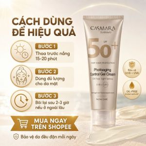 Kem Chống Nắng Kiềm Dầu Casmara SPF 50+ Oil-Free Gel Cream 50ml - Mỏng nhẹ thấm nhanh không bết - Hỗ trợ chống lão hóa do ánh nắng giúp da duy trì vẻ tươi sáng. Oil-Free hạn chế cảm giác bí bách nặng mặt. Kết cấu gel cream nhẹ dễ dùng mỗi sáng.